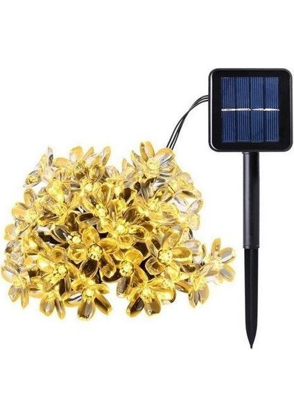 Çiçek Motifli Güneş Enerjili Su Geçirmez 50 LED Solar Bahçe Işıldağı Sıcak Beyaz 7 M