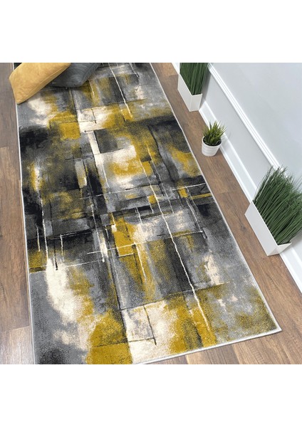 Halı Evrim HE154 80X180 cm Gri/sarı Kesme Yolluk Halı