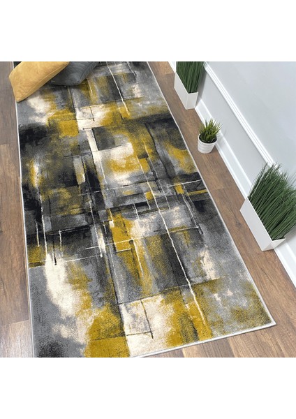 Halı Evrim HE154 120X300 cm Gri/sarı Kesme Yolluk Halı