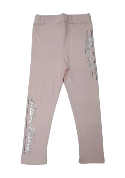 Kız Çocuk Hologram Yazılı Şerit ve Taş Baskılı Ince Yazlık Uzun Tayt