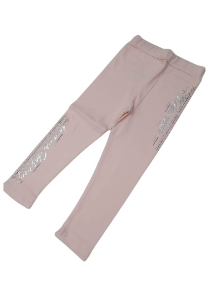 Kız Çocuk Hologram Yazılı Şerit ve Taş Baskılı Ince Yazlık Uzun Tayt fiyatları