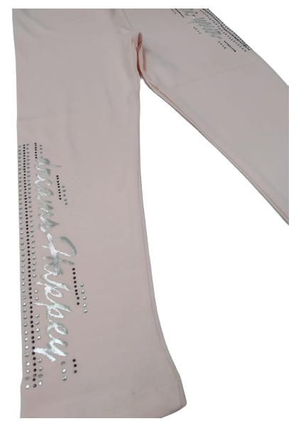 Kız Çocuk Hologram Yazılı Şerit ve Taş Baskılı Ince Yazlık Uzun Tayt fırsatları