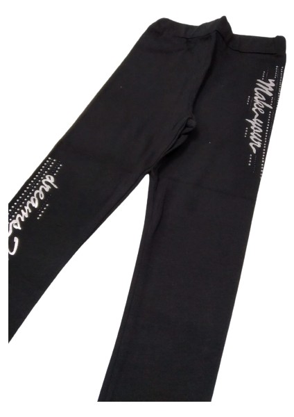 Kız Çocuk Hologram Yazılı Şerit ve Taş Baskılı Ince Yazlık Uzun Tayt modelleri