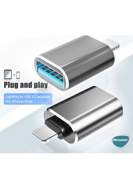 Lightning To Otg Adapter Lightning Dişi USB Dönüştürücü Adaptör Gri