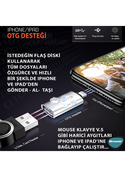 Lightning To Otg Adapter Lightning Dişi USB Dönüştürücü Adaptör Gri