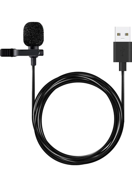 USB Microphone, USB Girişli Yaka Mikrofonu 1.5 mt Siyah