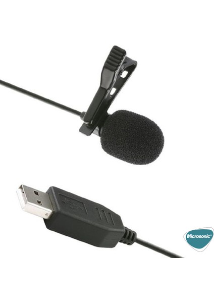 USB Microphone, USB Girişli Yaka Mikrofonu 1.5 mt Siyah