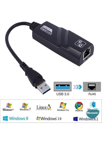 USB 3.0 To Ethernet Adaptör Siyah