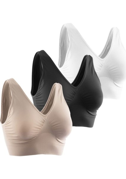 Normbra Dikişsiz Pedli 3 Lü Sütyen Seti Tek Pakette 3 Renk Birden Siyah-Beyaz-Ten