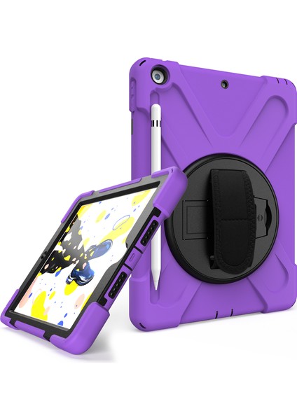 Apple iPad 6 Nesil 9.7 2018 Kılıf Defender Askılı Zırhlı Tank Case A1893 A1954 Mor