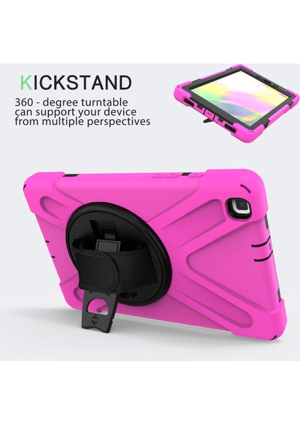 Samsung Galaxy Tab A 10.1 T510 Kılıf T515 T517 Defender Standlı Askılı Tank Zırhlı Case Pembe