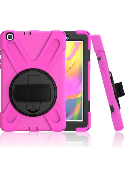 Samsung Galaxy Tab A 10.1 T510 Kılıf T515 T517 Defender Standlı Askılı Tank Zırhlı Case Pembe