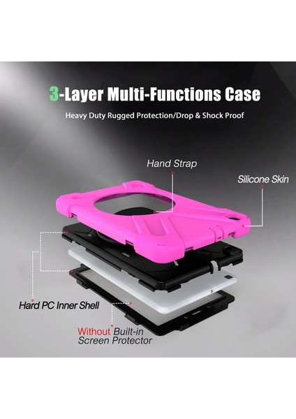 Samsung Galaxy Tab A 10.1 T510 Kılıf T515 T517 Defender Standlı Askılı Tank Zırhlı Case Pembe