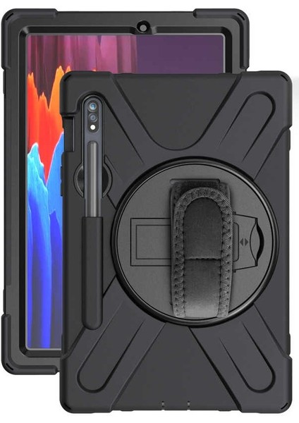Samsung Galaxy Tab S7 Plus T970 Kılıf Defender Askılı Zırhlı Tank Case Siyah