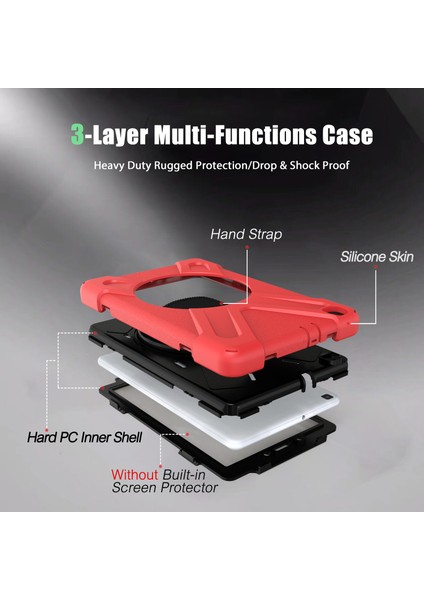 Samsung Galaxy Tab A 8.0 T290 T295 T297 Kılıf Defender Standlı Askılı Tank Zırhlı Case Kırmızı indirimleri