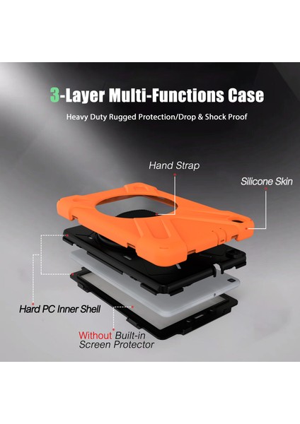 Samsung Galaxy Tab A 8.0 T290 T295 T297 Kılıf Defender Standlı Askılı Tank Zırhlı Case Turuncu