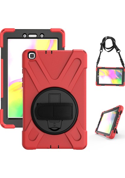 Samsung Galaxy Tab A 10.1 T510 Kılıf T515 T517 Defender Standlı Askılı Tank Zırhlı Case Kırmızı