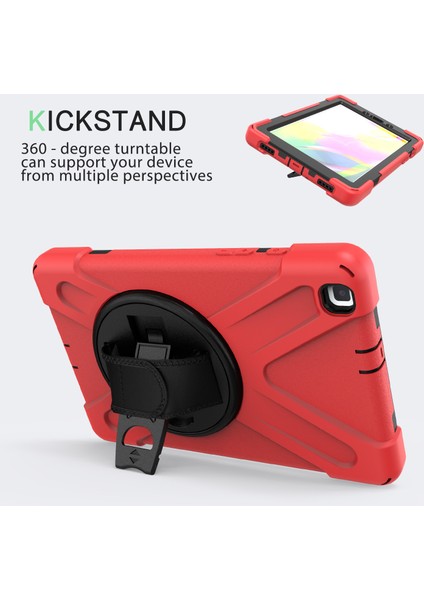 Samsung Galaxy Tab A 10.1 T510 Kılıf T515 T517 Defender Standlı Askılı Tank Zırhlı Case Kırmızı