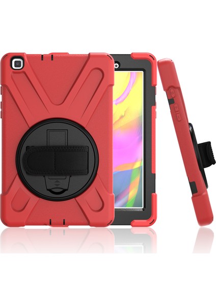 Samsung Galaxy Tab A 10.1 T510 Kılıf T515 T517 Defender Standlı Askılı Tank Zırhlı Case Kırmızı