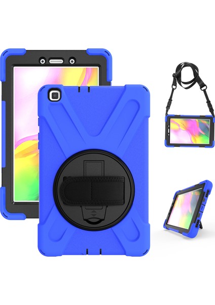 Samsung Galaxy Tab A 10.1 T510 Kılıf T515 T517 Defender Standlı Askılı Tank Zırhlı Case Mavi