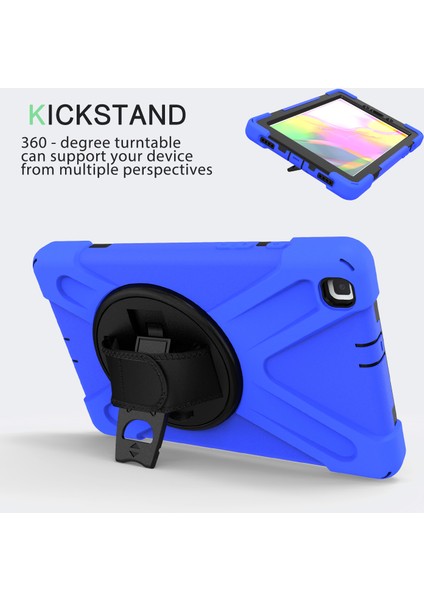 Samsung Galaxy Tab A 10.1 T510 Kılıf T515 T517 Defender Standlı Askılı Tank Zırhlı Case Mavi