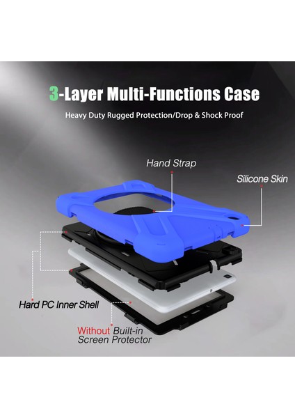 Samsung Galaxy Tab A 10.1 T510 Kılıf T515 T517 Defender Standlı Askılı Tank Zırhlı Case Mavi