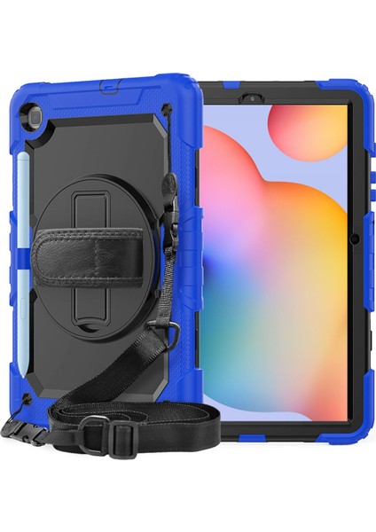 Samsung Galaxy Tab A 10.1 T510 Kılıf T515 T517 Defender Standlı Askılı Tank Zırhlı Case Mavi