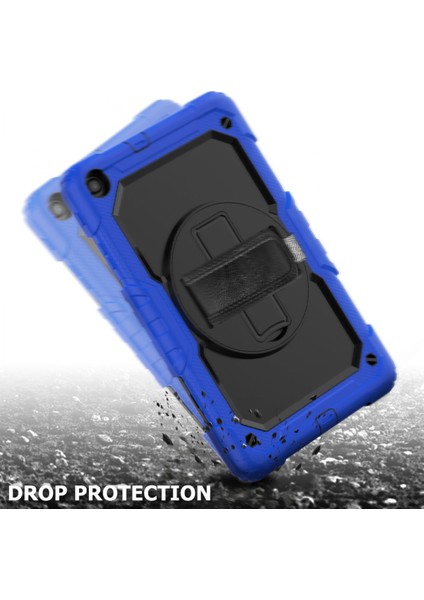 Samsung Galaxy Tab A 10.1 T510 Kılıf T515 T517 Defender Standlı Askılı Tank Zırhlı Case Mavi