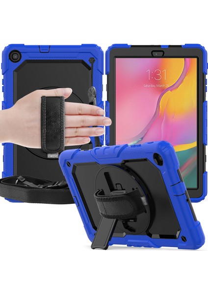 Samsung Galaxy Tab A 10.1 T510 Kılıf T515 T517 Defender Standlı Askılı Tank Zırhlı Case Mavi