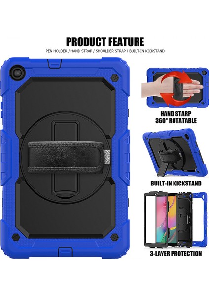 Samsung Galaxy Tab A 10.1 T510 Kılıf T515 T517 Defender Standlı Askılı Tank Zırhlı Case Mavi