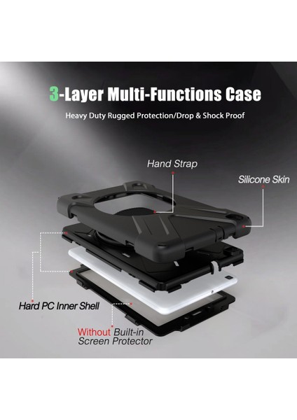 Samsung Galaxy Tab A7 T500 Kılıf 10.4" T505 T507 Defender Standlı Askılı Tank Zırhlı Case Siyah fiyatları