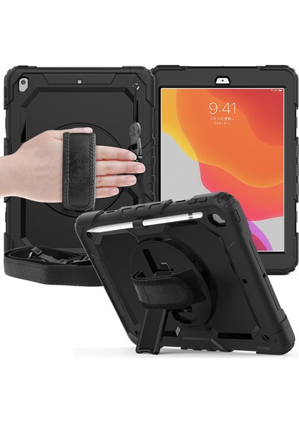 Apple iPad 7. 8. 9. Nesil 10.2" Kılıf Defender Standlı Askılı Tank Case Juji A2197 A2198 A2200 Siyah
