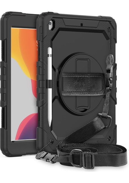 Apple iPad 9. 8. 7. Nesil 10.2" Kılıf Defender Standlı Askılı Tank Case Juji 2019 2020 2021 Siyah