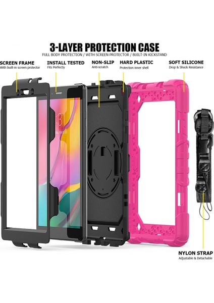 Samsung Galaxy Tab A 8.0 T290 T295 T297 Kılıf Defender Standlı Askılı Tank Zırhlı Case Pembe fırsatları