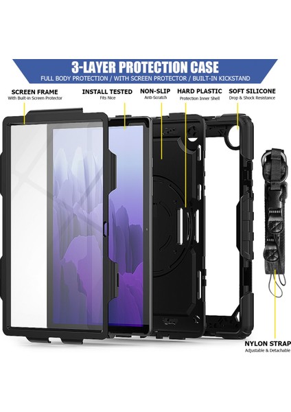 Samsung Galaxy Tab A7 T500 Kılıf 10.4" T505 T507 Defender Standlı Askılı Tank Zırhlı Case Siyah indirimleri