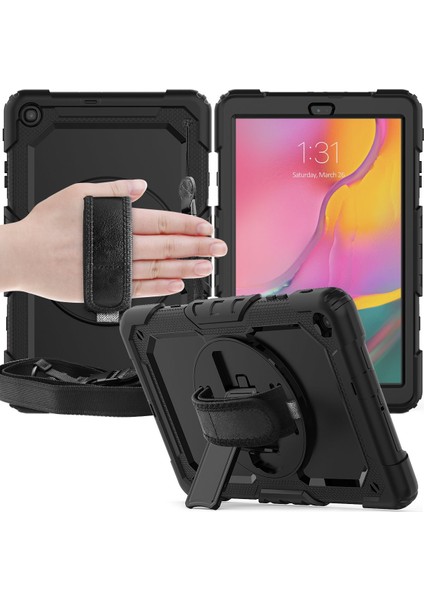 Samsung Galaxy Tab A 10.1 T510 Kılıf T515 T517 Defender Standlı Askılı Tank Zırhlı Case Siyah fırsatları