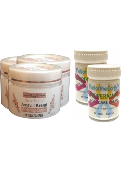 100 ml Arnavut Aklık Kremi 3 Adet + Foot Care Cream Cooling Peppermint 50 ml Ayak Bakım Kremi Nane Ferahlığı ve Kokusu 2 Adet