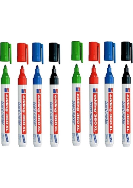 edding (E-360XL) Beyaz Tahta Kalemi Capoff Siyah 8'li Set