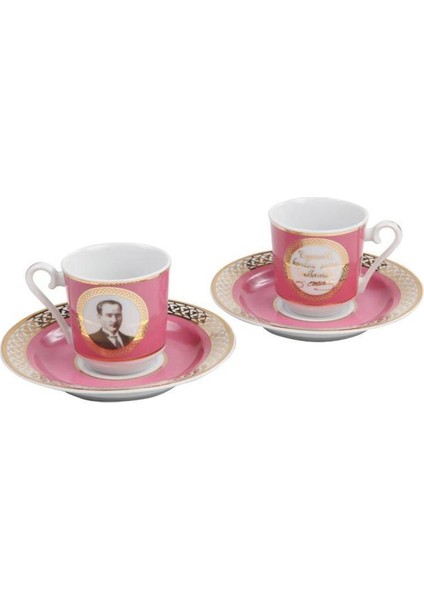 2 Li Atatürk Kahve Fincan Takımı Pembe