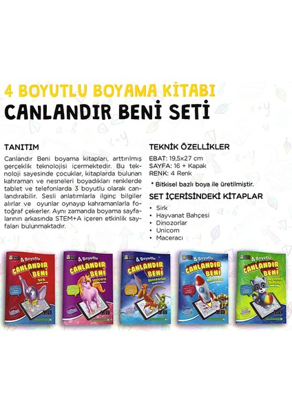 4 Boyutlu Canlanan Boyama Kitapları Seti