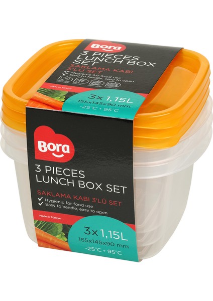Saklama Kabı Kare Derin 3'lü Set 1,15LT