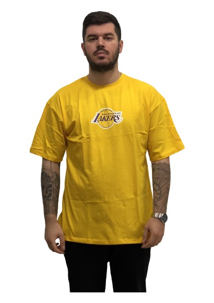 L0S Angeles Lakers Sırt Baskılı Pamuk Ter Tutmayan Oversize Bol Kesim Erkek Trend Tshirt