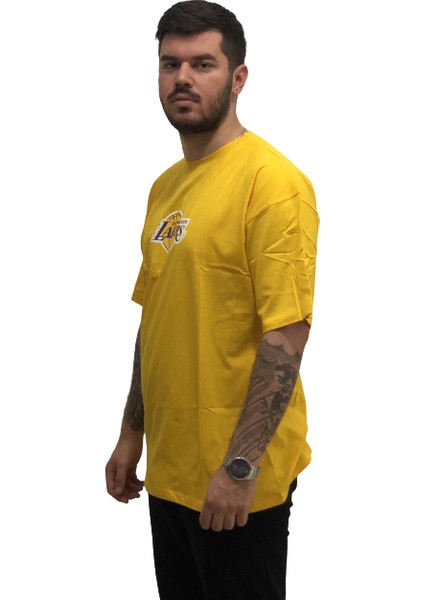 L0S Angeles Lakers Sırt Baskılı Pamuk Ter Tutmayan Oversize Bol Kesim Erkek Trend Tshirt