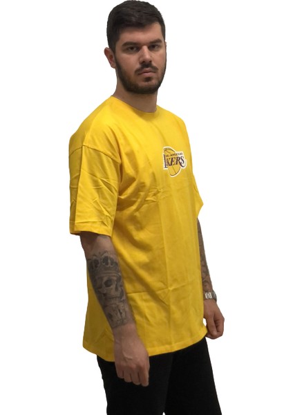 L0S Angeles Lakers Sırt Baskılı Pamuk Ter Tutmayan Oversize Bol Kesim Erkek Trend Tshirt