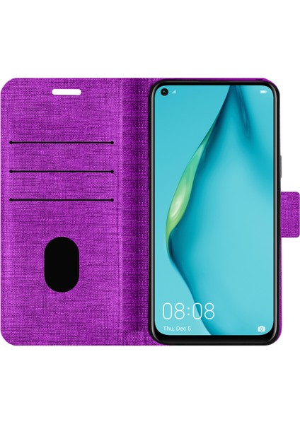 Huawei P40 Lite Kılıf Fitcase Fabric Kapaklı Cüzdanlı