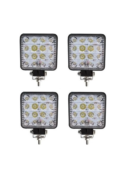 4'lü Off Road Beyaz Işık Sis Farı Lambası 16 LED Kare