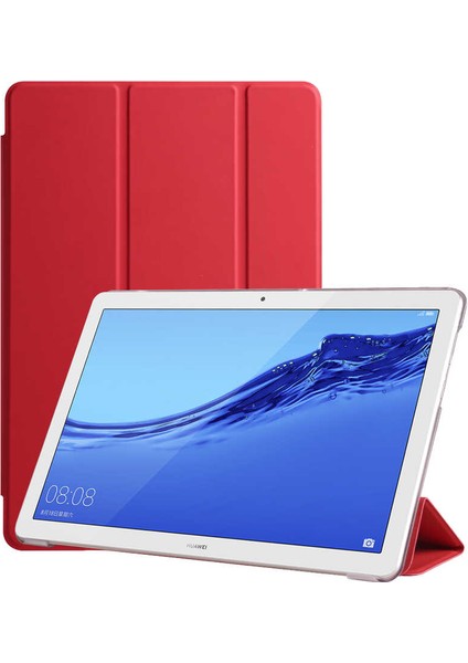 Huawei T5 10 Inç Smart Cover Standlı Kılıf Kırmızı + Nano Ekran Koruyucu
