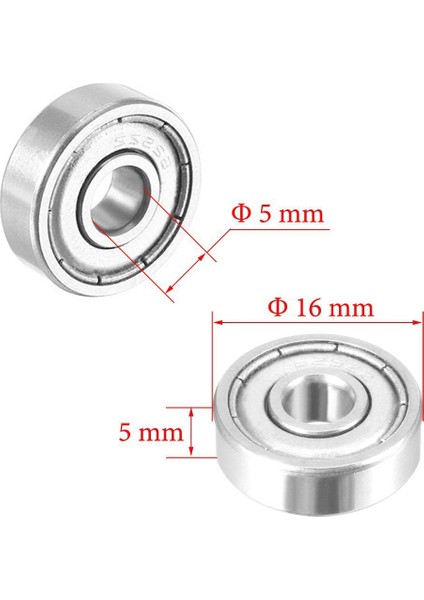 5 Adet 625ZZ Rulman - Metal Mühürlü Çok Amaçlı Bilye Rulman - 5X16X5 Ölçülerinde