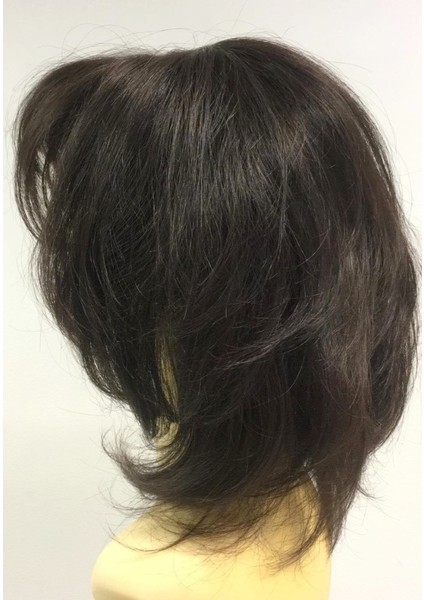 Boyazsız Orta Boy Doğal Model Katlı Kesim Gerçek Saç Peruk