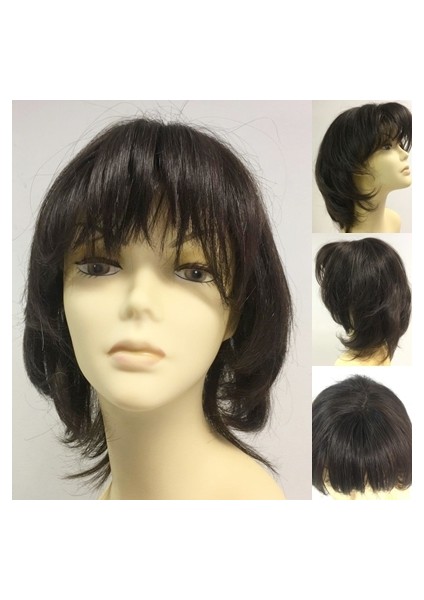 Boyazsız Orta Boy Doğal Model Katlı Kesim Gerçek Saç Peruk indirimleri